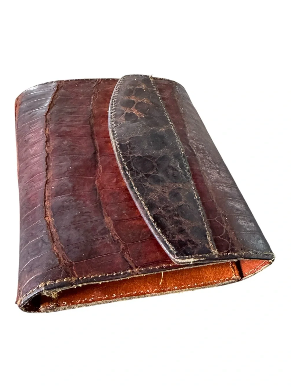 Vintage Genuine Crocodile Skin Leather Wallet Clutch Brown Bifold